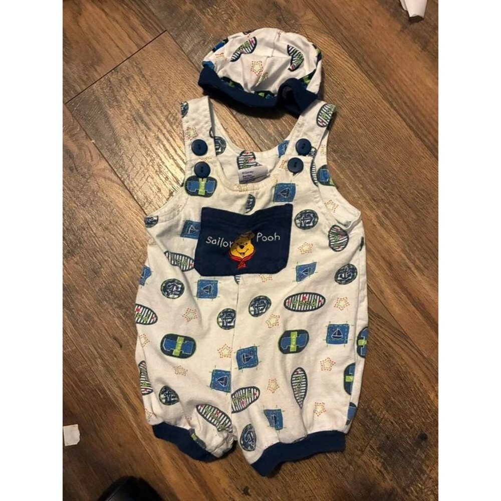 Vintage Disney Winnie the Pooh Sailor Romper & Matching Hat 12 Months